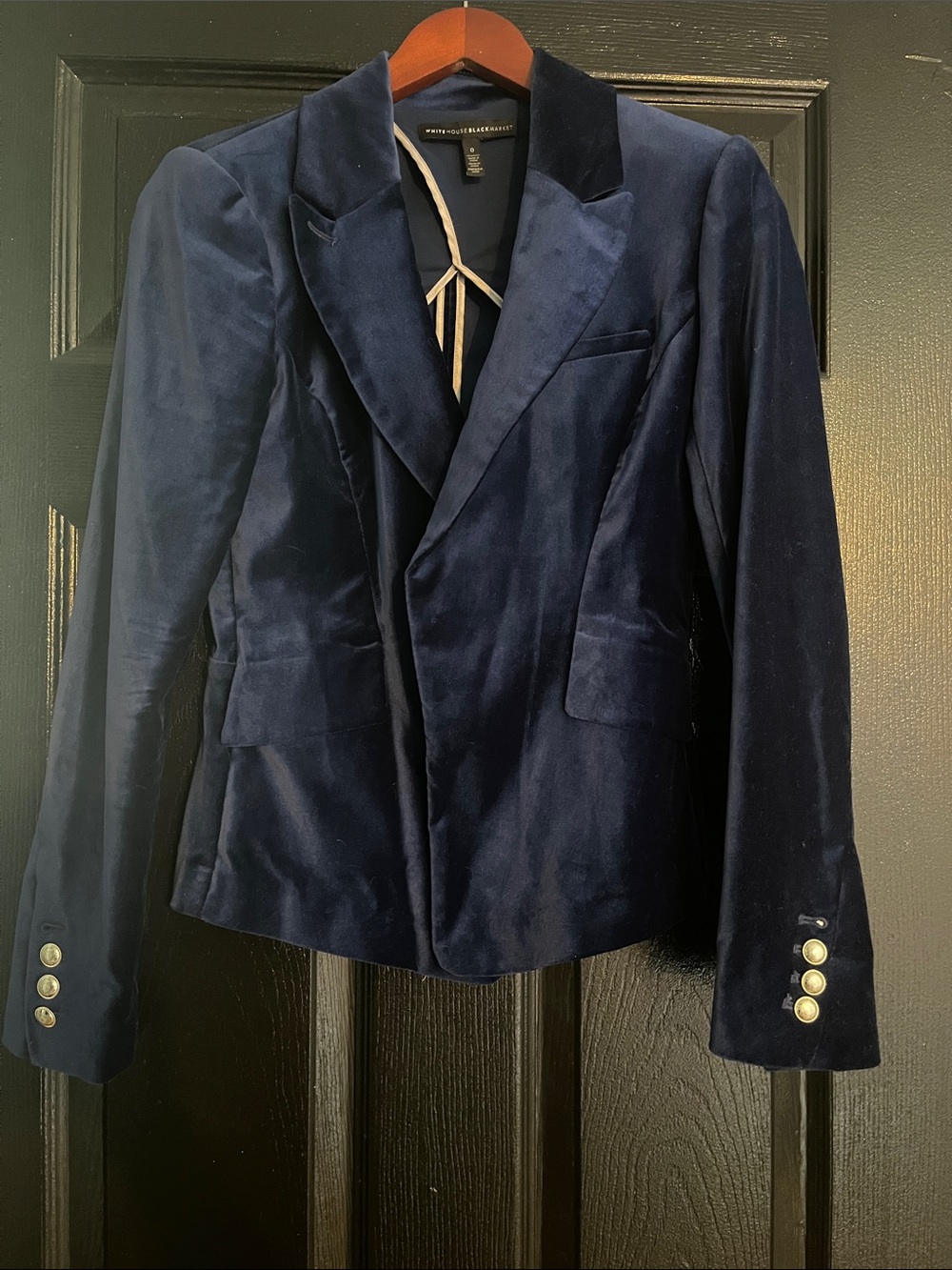 Theory Deep Navy Velvet Tailored Blazer with Gold Buttons